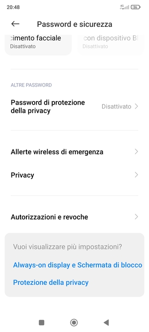 Scorri e seleziona Privacy