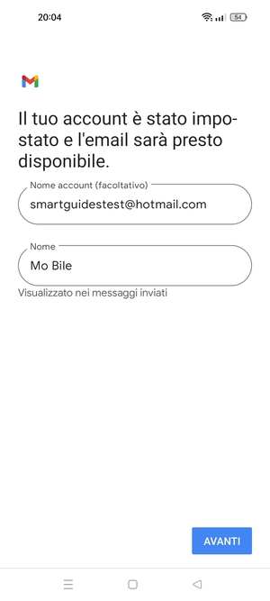 Scegli un nome per il tuo account e inserisci il tuo nome. Seleziona AVANTI