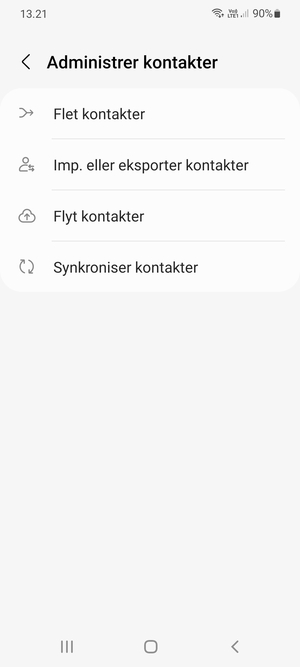 Vælg Imp. eller eksporter kontakter