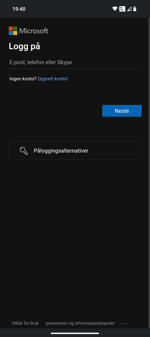 Skriv inn e-postadresse og velg Neste