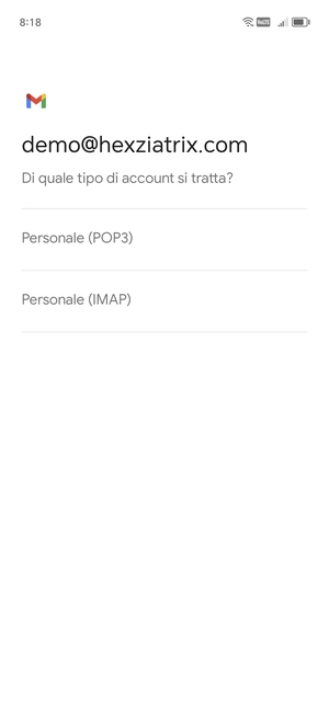 Seleziona Personale (POP3) o Personale (IMAP)