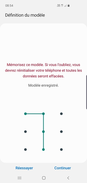 Dessinez un motif de déverrouillage et sélectionnez Continuer