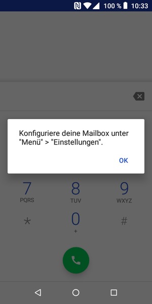 Falls Ihre Voicemail nicht eingerichtet ist, wählen Sie OK