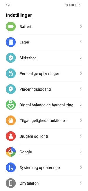 Scroll til og vælg System og opdateringer