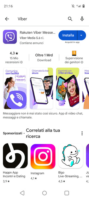 Seleziona l'applicazione