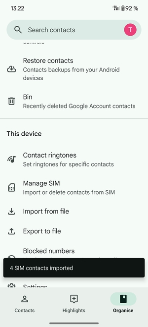 Your contacts will be saved to your Google account and saved to your phone the next time Google is synced.