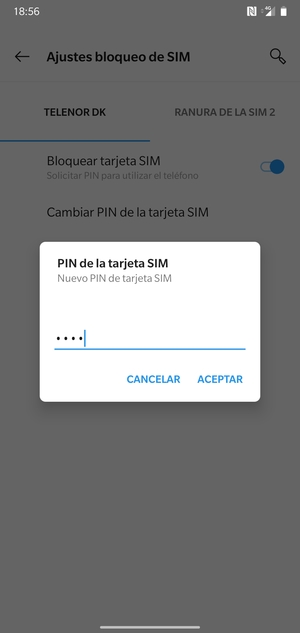Introduzca su Nuevo PIN de tarjeta SIM y seleccione ACEPTAR