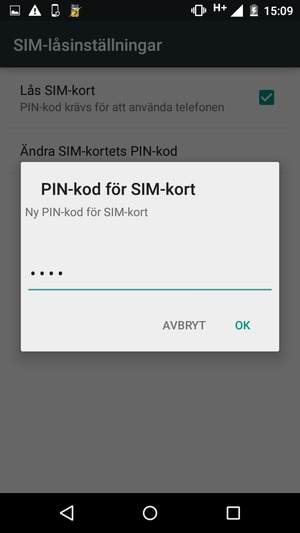 Ange din Nya PIN-kod för SIM-kort och välj OK