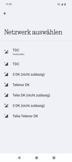 Wählen Sie einen Netzbetreiber von der Liste