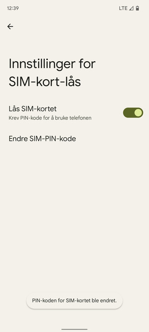 Din PIN-kode for SIM-kort er endret