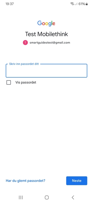 Skriv inn Gmail passord og velg Neste