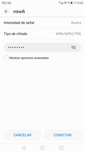 Introduzca la contraseña de Wi-Fi y seleccione CONECTAR