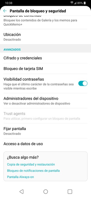 Para cambiar el PIN de la tarjeta SIM, vuelva al menú Pantalla de bloqueo y seguridad y seleccione Bloqueo de tarjeta SIM