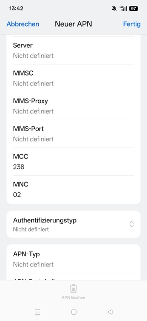 Scrollen Sie nach unten und geben Sie Internetinformationen ein