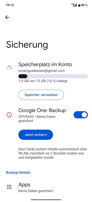 Wählen Sie Speicherplatz im Konto
