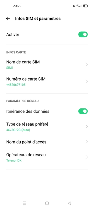 Activer ou désactiver Itinérance des données