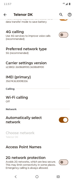 Scroll to and select Access Point Names