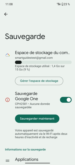 Sélectionnez Espace de stockage du compte