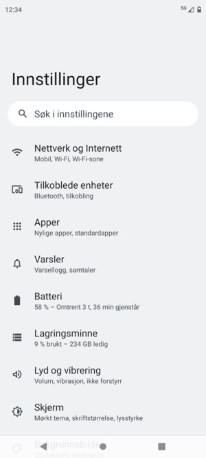 Velg Nettverk og Internett