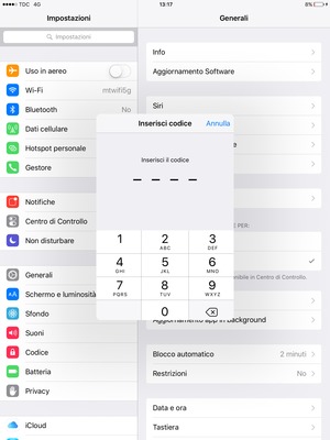 Inserisci il codice di blocco del tuo iPad se questo è già attivato sul tuo iPad