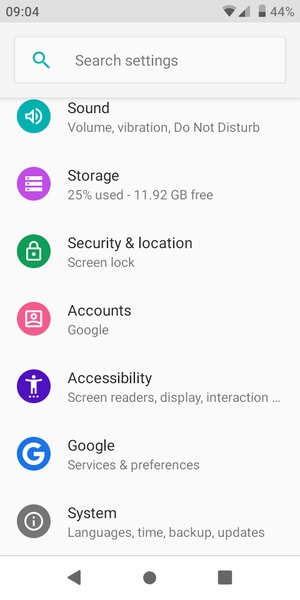 Scroll to and select Security &  location