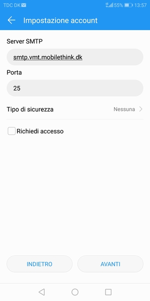 Deseleziona la casella di controllo Richiedi accesso e seleziona AVANTI