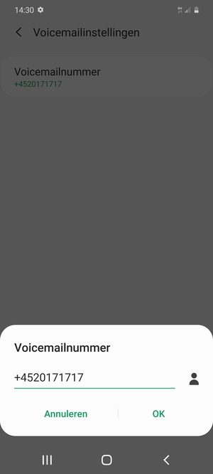 Voer het Voicemailnummer in en selecteer OK