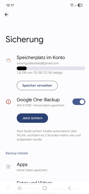 Wählen Sie Speicherplatz im Konto