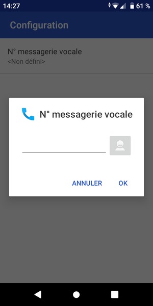 Saisissez le N° de messagerie vocale et sélectionnez OK