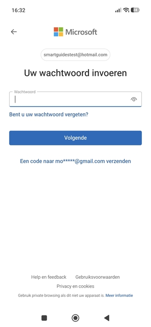 Voer uw Hotmail wachtwoord in en selecteer Volgende