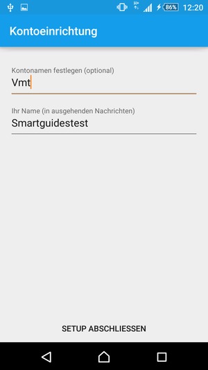 Geben Sie Ihrem Konto einen Namen und geben Sie Ihren Namen ein. Wählen Sie SETUP ABSCHLIESSEN