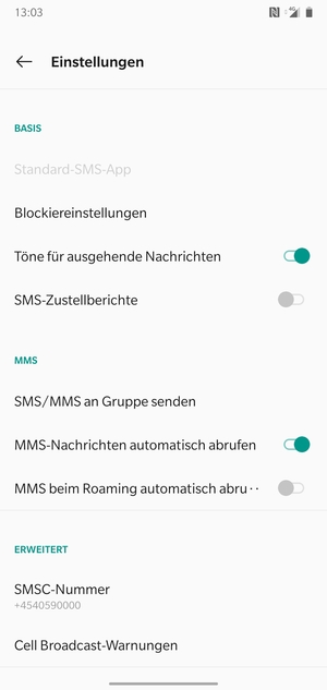 Wählen Sie SMSC-Nummer