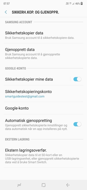 Velg Sikkerhetskopieringskonto
