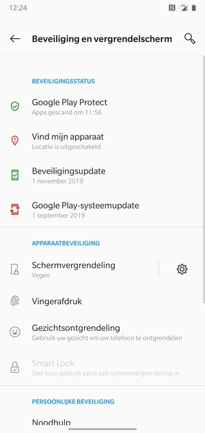 Om uw schermvergrendeling te activeren, ga naar het Beveiliging en vergrendelscherm-menu en selecteer Schermvergrendeling