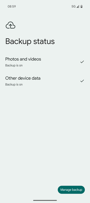 Select Manage backup