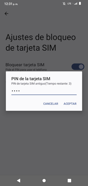 Introduzca su PIN de tarjeta SIM antiguo y seleccione ACEPTAR