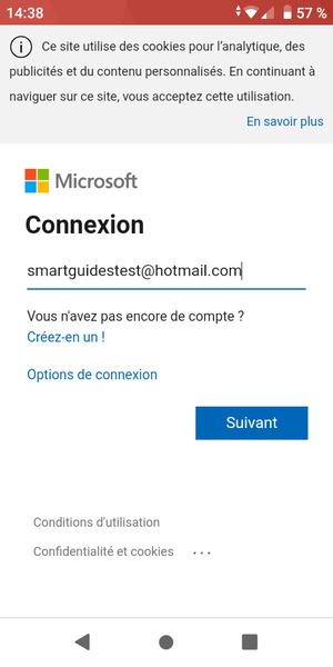 Saisissez votre adresse Hotmail et sélectionnez Suivant