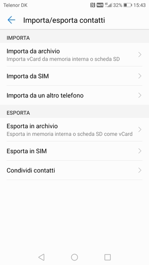 Seleziona Importa da SIM