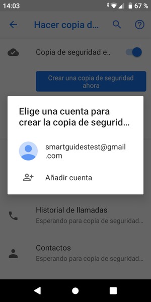 Seleccione su cuenta de copia de seguridad