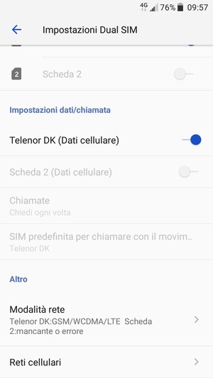 Scorri e seleziona Reti cellulari