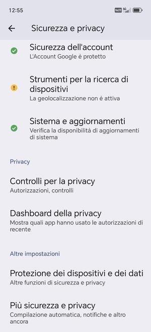 Scorri e seleziona Più sicurezza e privacy