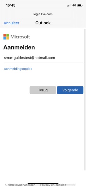 Voer uw e-mailadres in en selecteer Volgende
