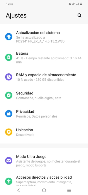 Desplácese y seleccione Seguridad