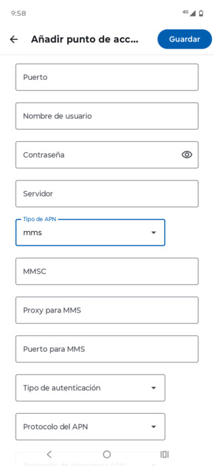 Desplácese hacia abajo e introduzca la información MMS