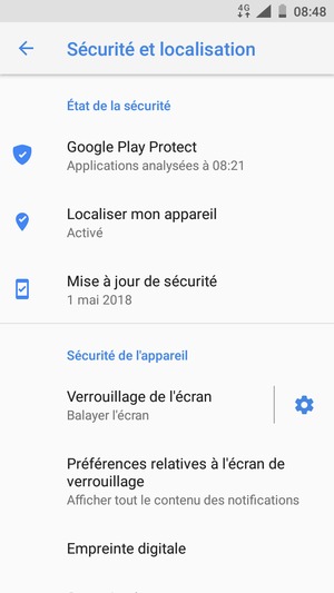 Pour activer votre écran de verrouillage, allez dans le menu Sécurité et localisation et sélectionnez Verrouillage de l'écran