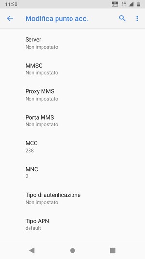 Scorri verso il basso e inserisci le informazioni di internet