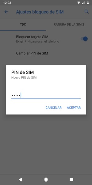 Introduzca su Nuevo PIN de SIM y seleccione ACEPTAR