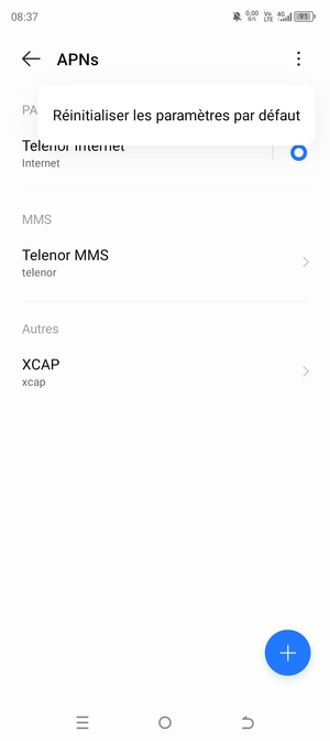 Sélectionnez Réinitialiser
les paramètres par défaut