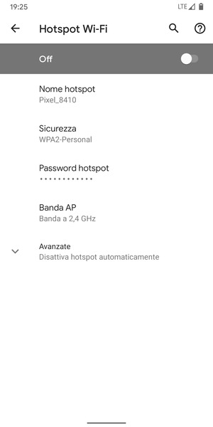 Seleziona Password hotspot