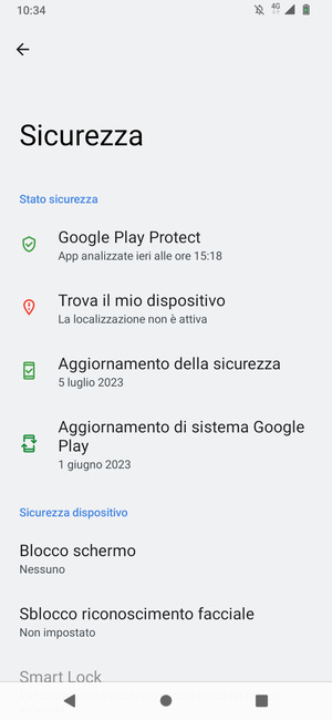 Seleziona Blocco schermo